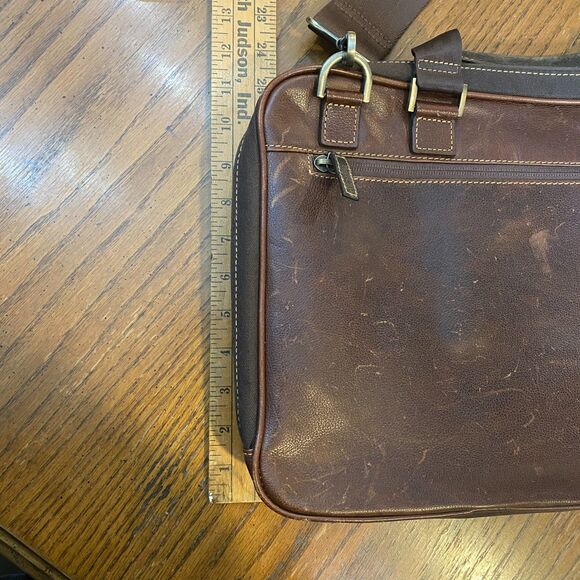 BOCONI Brown Distressed Leather Laptop Briefcase 16" RFID Work Retro Business - Picture 10 of 10